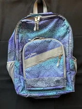 L.L.Bean Deluxe Book Backpack Purple Teal Geometric ID 505445 W/ Tech Pocket