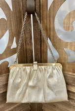 VTG HL Harry Levine USA 1960s Gold Shimmer Evening Bag KISS Clasp Purse