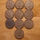 Liberty Walking Half Dollar Silver Coins Lot of 10 Circulated Uncertified