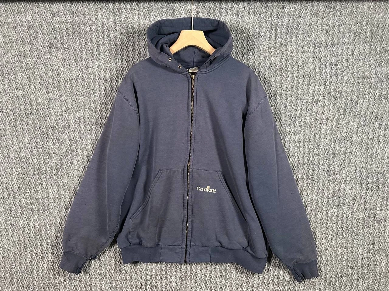 Vintage 90s Carhartt Men's Thermal Lined Full Zip Hoodie Jacket Navy Blue Size L