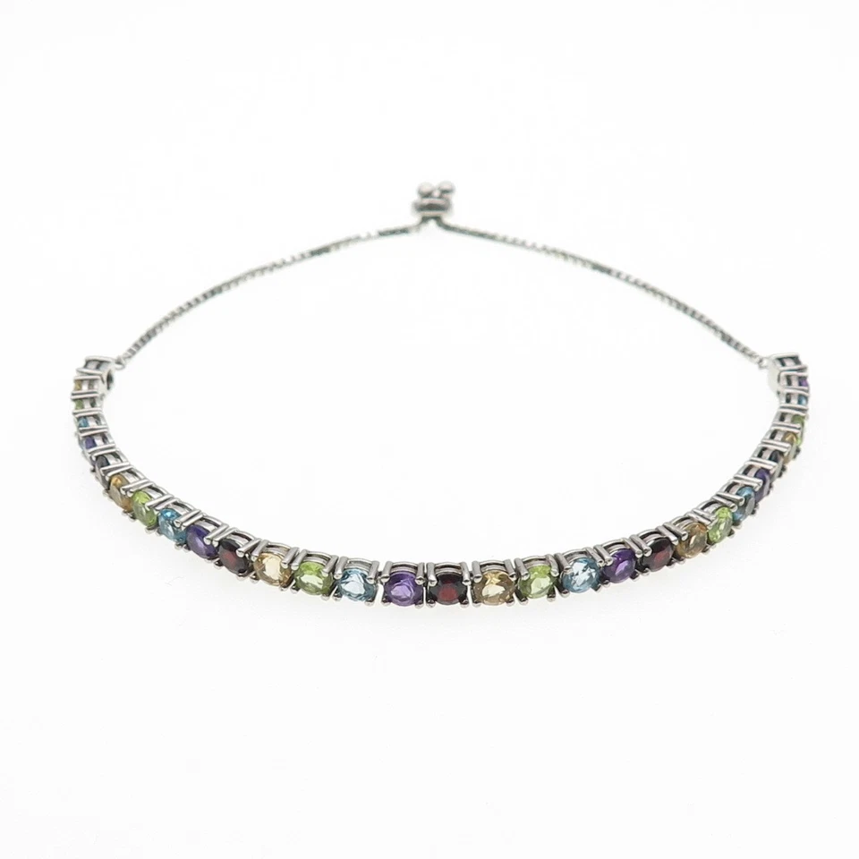 925 Sterling Topaz Amethyst Garnet Citrine & Peridot Adjustable Bracelet 6-10.5" - Image 3 of 4