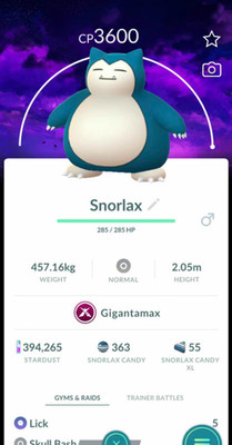 Pokemon Trade Go - Level 50 Gigantamax Snorlax Hintergrund - 3 Moves