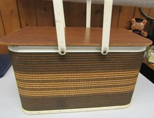 VINTAGE Redmon Picnic Basket with white metal fold down handles