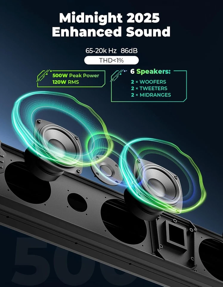 Barra de sonido KEMIMOTO Upgrade Midnight 80 32"RGB UTV graves profundos para carro de golf marino Foto 3 de 4