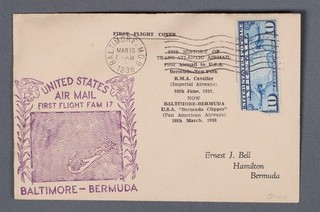 MayfairStamps US First Flight 1938 Maryland Baltimore to Bermuda FAM 17 Cover aa