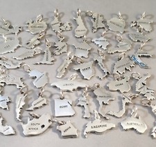 .925 Sterling Silver COUNTRY MAP CHARM Pendan...