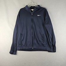 Nike Track Jacket Adult Large Blue White Stripe Swoosh Logo Full Zip Pockets