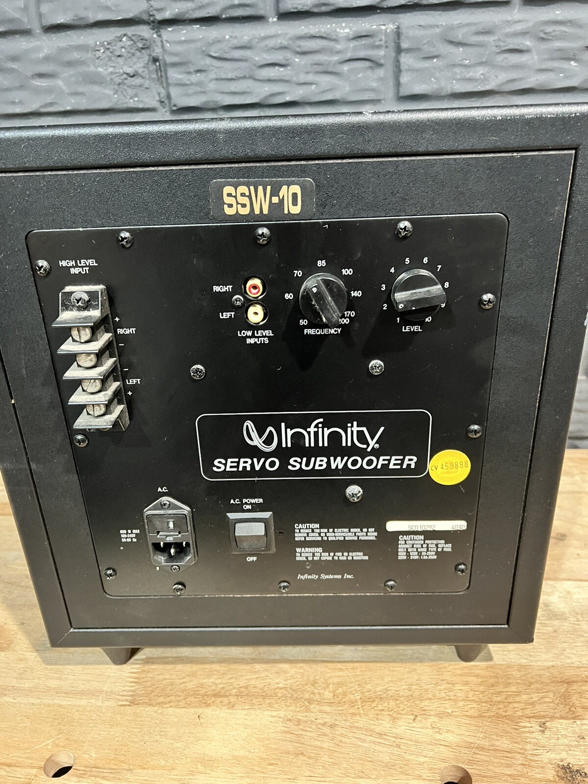 INFINITY SSW10 Subwoofer Only UNTESTED FOR PARTS NO CORD eBay