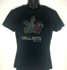 Macaw Vallarta Mexico Yazbek Ella T-Shirt Blue Red Studded Crew Neck Womens XL