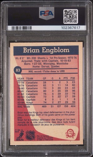 BRIAN ENGBLOM 1984 O-PEE-CHEE #83 Kings PSA 8 - Picture 2 of 2
