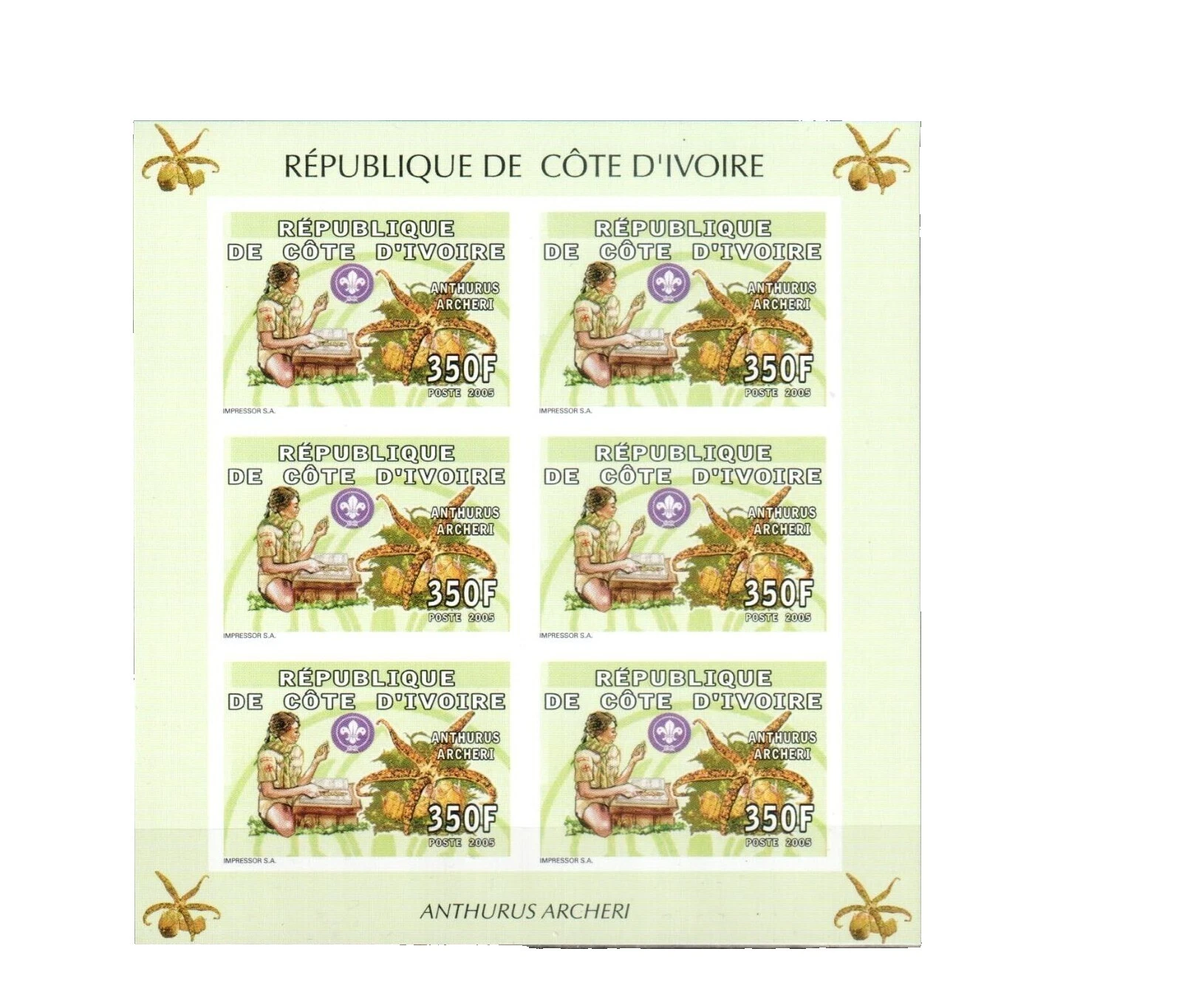 Ivorian Full Sheet Topical Postal Stamps