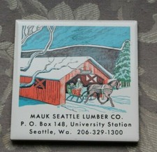 vtg Mauk Lumber Advertising Trivet covered bridge horse wagon NOS Seattle WASH