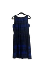 Loft pleated A-line Navy/Black Lace Print Dress Sz 10