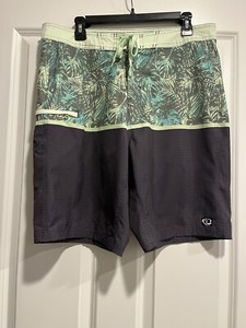 Mens Wave Zone Swim Suit size 34 zipper pocket gray and green palm leaf print 