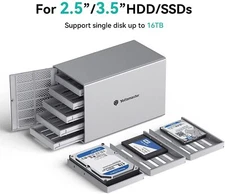 Yottamaster USB 3.0 4/5 Bay RAID Hard Drive Enclosure For 2.5 /3.5" SATA HDD SSD