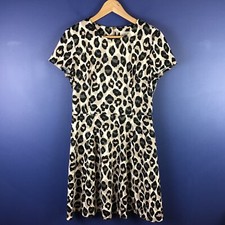 Eliza J Dress Women Size 8 Tan Black Leopard Print Fit & Flare Short Sleeve