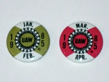 Pair of Vintage 1985 UNITED AUTO WORKERS Trade Union Button Pins! UAW Pinbacks!