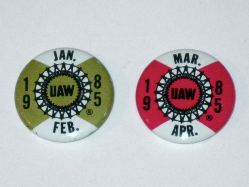 Coppia di spille bottoni sindacali vintage 1985 UNITED AUTO WORKERS! Spilla UAW!