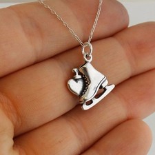I Love Ice Skating Necklace - 925 Sterling Silver - Charm Heart Skate Rink