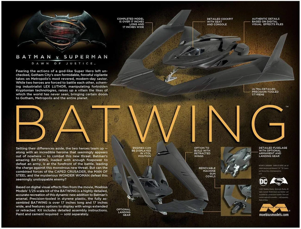 Batman v Superman: Dawn of Justice Batwing Batplane 1:25 Scale Model Kit - Image 3 of 3