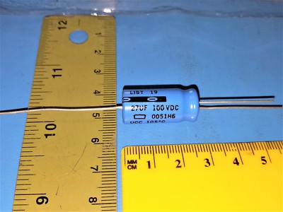 Capacitor, Electrolytic, 27UF/MF, 100VDC, 3 leads, UCC, KS21860-27UF-100V(4pcs)