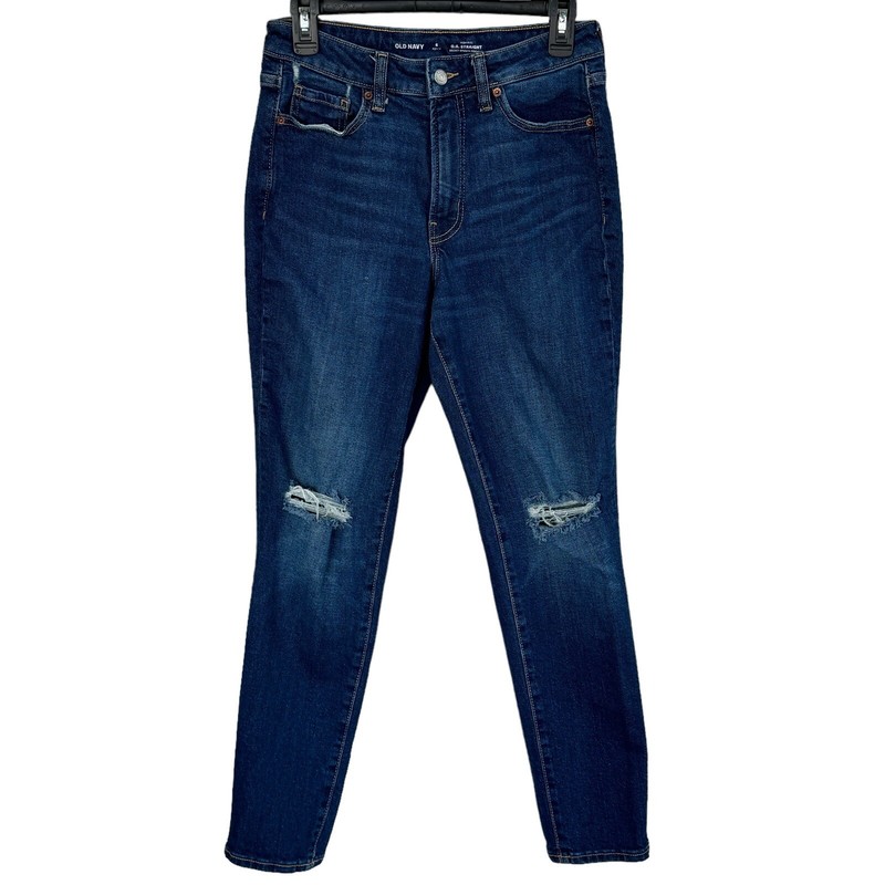 Old Navy Petite SZ 6P O.G. Straight Jeans Hi-Rise Zip-Fly Distressed Dark Wash