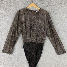 Vintage VICTORIAS SECRET Bodysuit Size M Made in USA Mesh Gold Label Snap Rare
