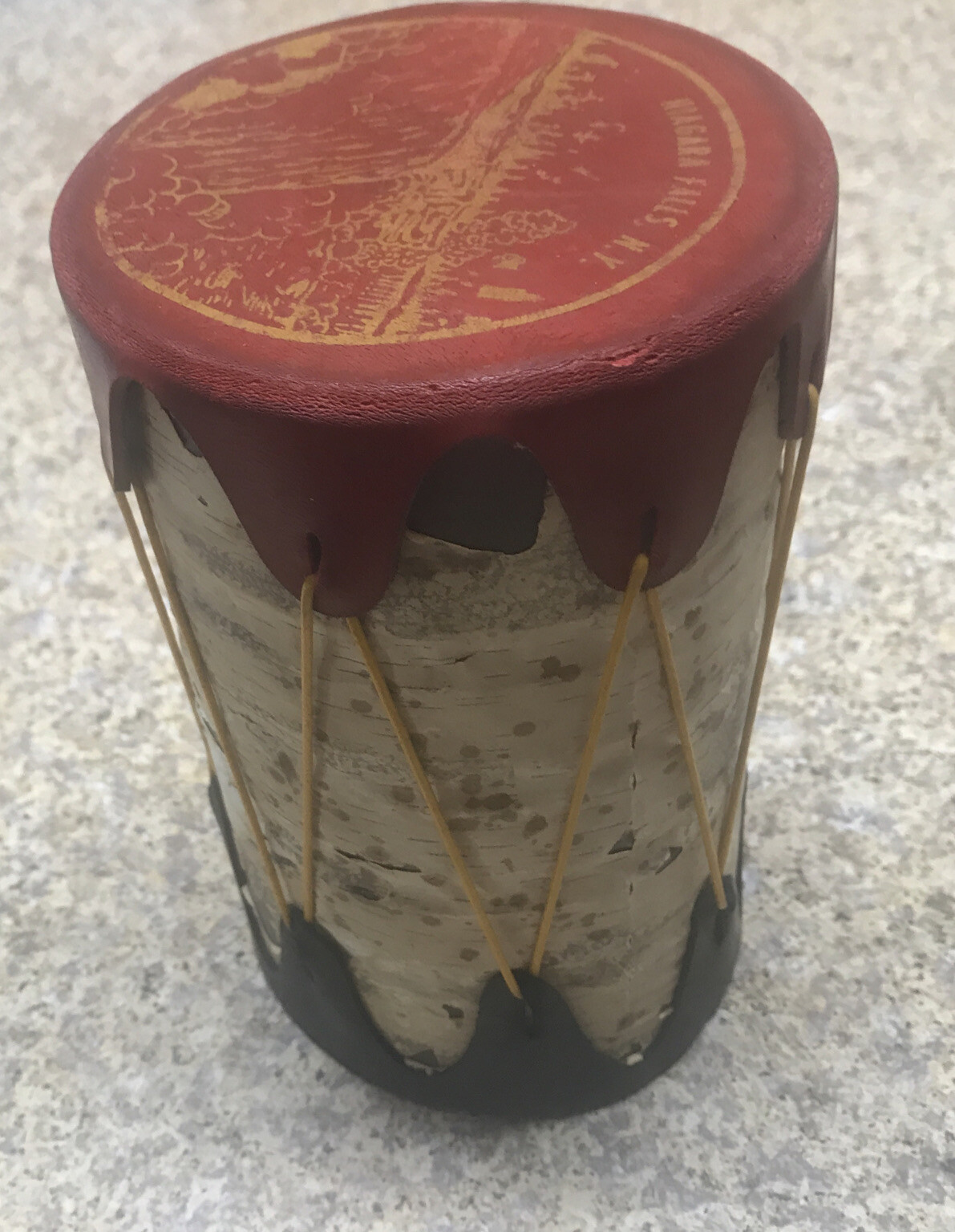 Vtg American Native Indian TomTom Toy Drum Faux Birch Red Black Niagara