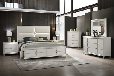 J&M Bucharest King Bed Set 5pc, Grey  Color with LED Lights