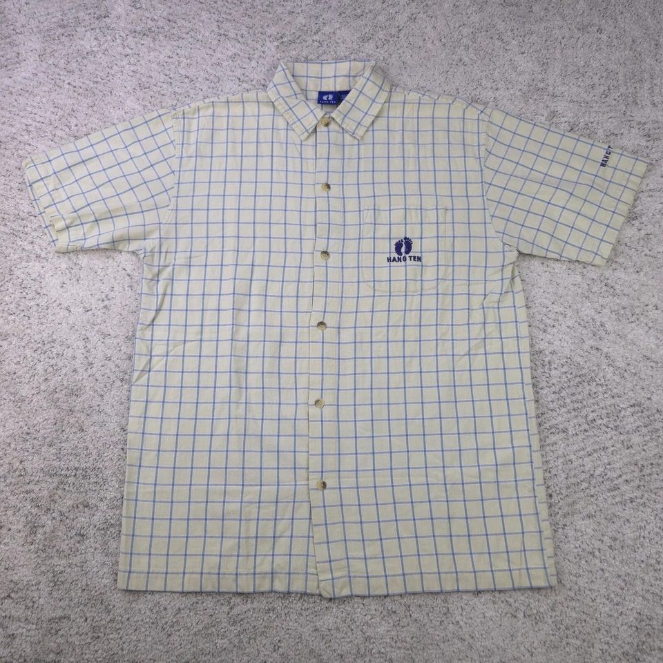 Vintage Hang Ten Shirt Mens Medium Logo Surf Button Short Sleeve Plaid Logo - Image 2 of 4