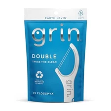 GRIN Double Flosspyx Floss Picks 75 Count Dental Flossers Minty Flavor Recycl...