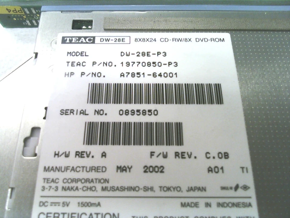 A7851-64001 HP DVD CD/RW Slimline Optical Drive with ADAPTOR BOARD A7231-62014 - Image 2 of 4