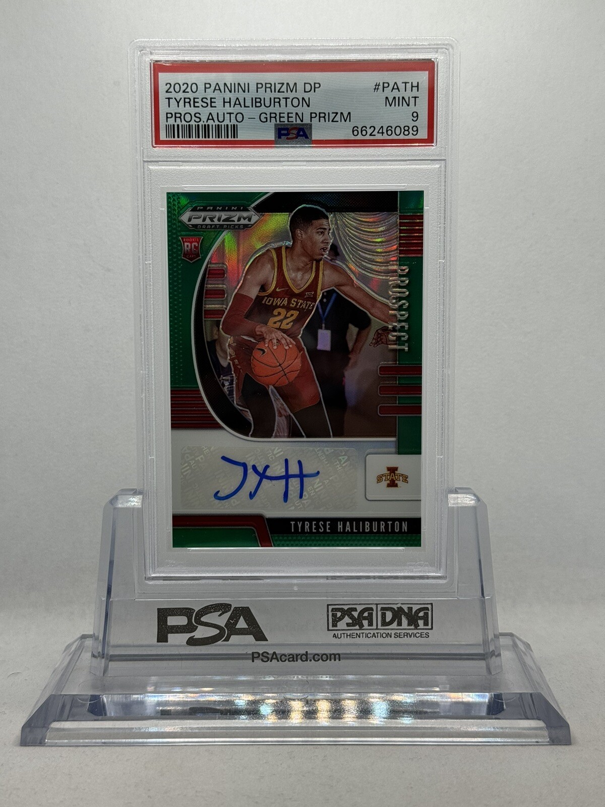 PSA 9 2020 Panini Prizm Draft Picks Tyrese Haliburton Green Prospect Auto #PATH