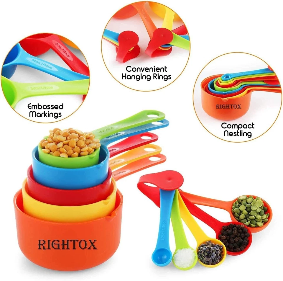 Rightox 10 Pieces Measuring Cups and Spoons Food Graded Plastic Stackable - Image 3 of 4