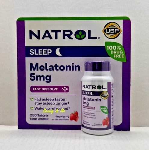 Natrol MELATONIN 5mg, 250 Fast Dissolve Tablets *Sleep Aid, Strawberry Flavor*