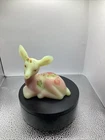 Fenton Satin Fawn/Deer Handpainted Signed Pink/Cream Flowers Floral