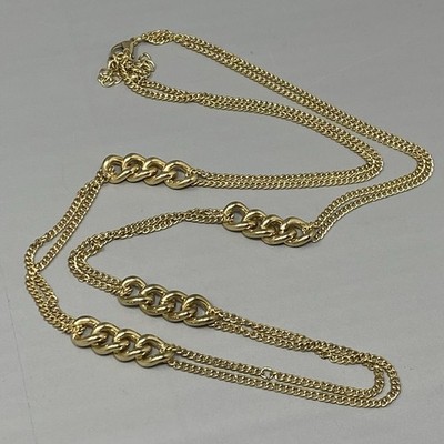 Gold Tone Chain Necklace Station Cable Double Strand Classic Adjustable 32''