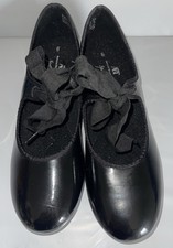 ABT Brand Dancewear Tap Shoes Patent Leather Bow Tie Size 6 Black G7 
