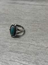 .925 Sterling Silver Native Signed Turqoise Stone Ring Sz6.5 4.5G