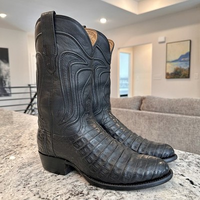 TECOVAS Dillon Caiman Boots 8.5 D Men's Black Cowboy Western Gator Ranch Pull On