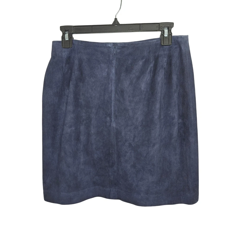 NUEVO CON ETIQUETAS Falda Emanuel Ungaro Diseñador Azul 100% Gamuza Cabra Hasta la Rodilla Talla 8 Mediana Foto 3 de 4