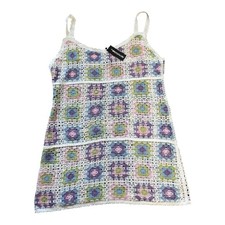 Pretty Little Thing Lilac Crochet Mini Dress Womens Large Beach Coverup New