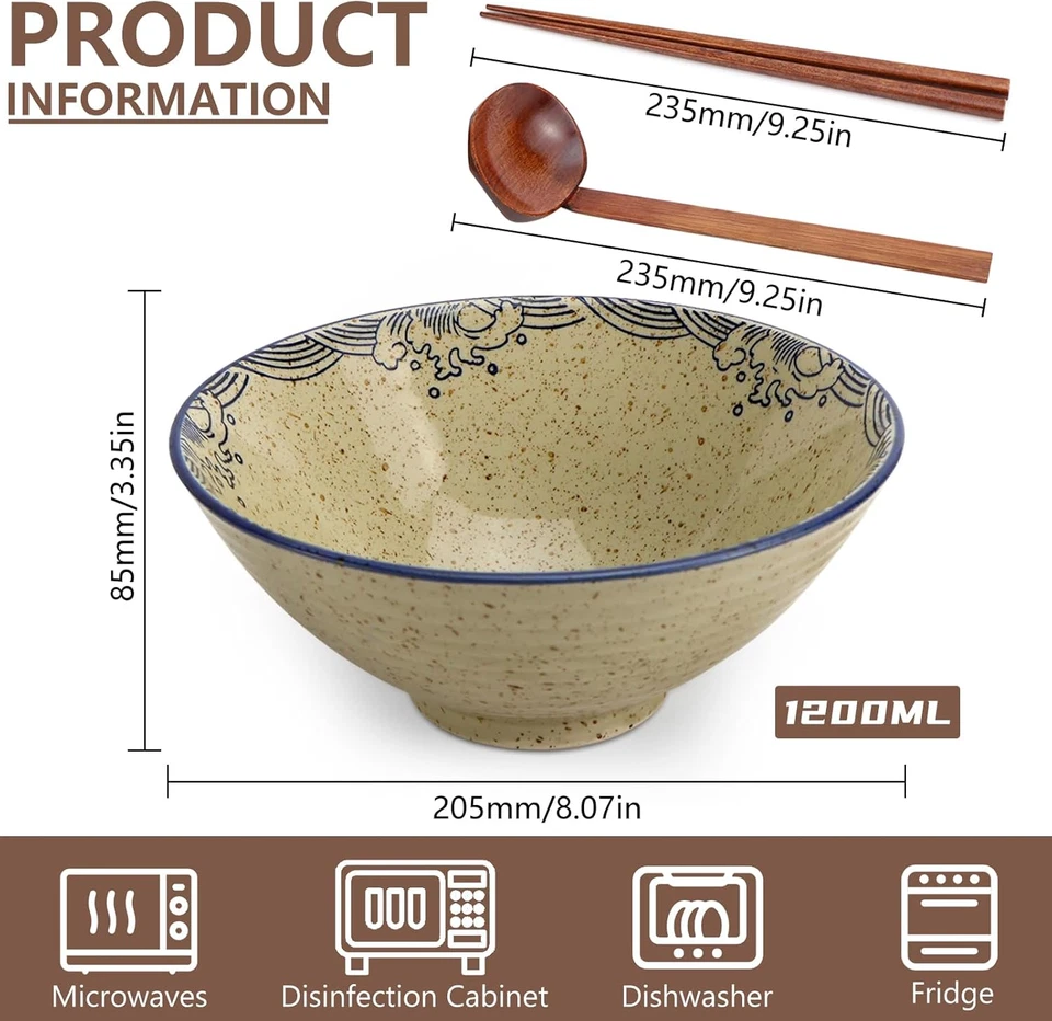 Ramen Set Ciotola, Ciotola in Ceramica, Ramen Bowl Set, Stoviglie Con Bacchette  - Immagine 2 di 4