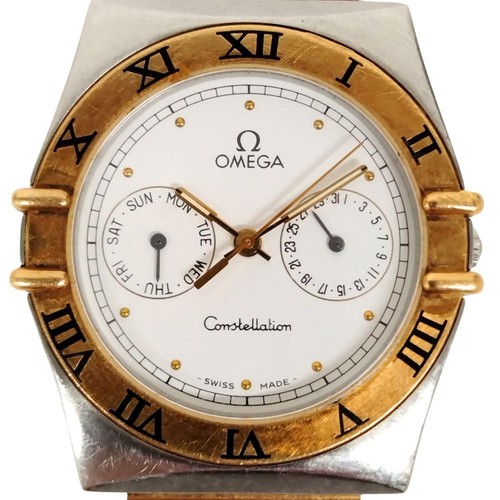 Omega Constellation Jour Date or Blanc Quartz Montre Hommes Authentique Travail - Photo 2 sur 9