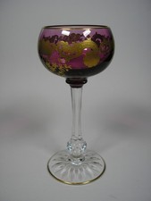 Val Saint Lambert*Weinglas*Römer*Überfang*Rosa Farbe*Goldbemalt*ca. 17 cm*