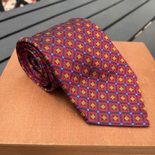John W. Nordstrom Men s Silk Necktie Red Blue Geometric Pattern Made in Italy