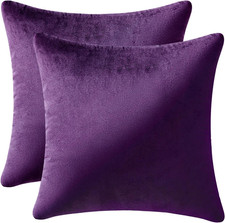 Velvet Throw Pillow Covers 18x18 Inch, Pack of 2 - Eggplant Purple, Super Soft D