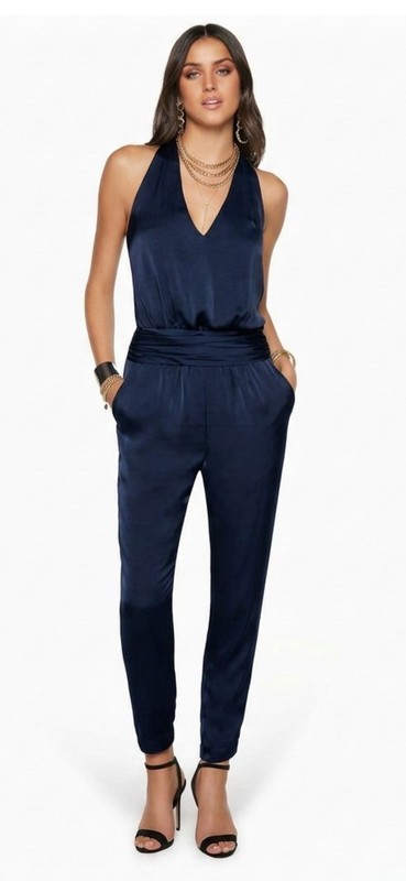 183. NWT Ramy Brook Kingston Navy Halter Jumpsuit – M - MSRP $495
