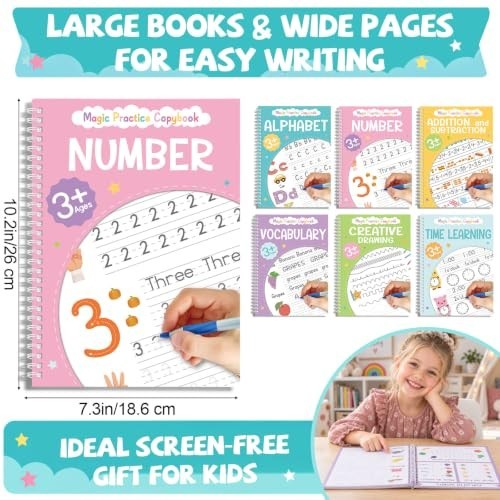Practuce Writing Numbers Grooved Handwriting Practice Books Kids 3-10 Reusable 6 Workbooks 2 ...