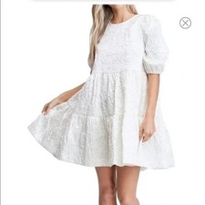 En Saison Women's Short Sleeves Jacquard Mini Dress Size Medium